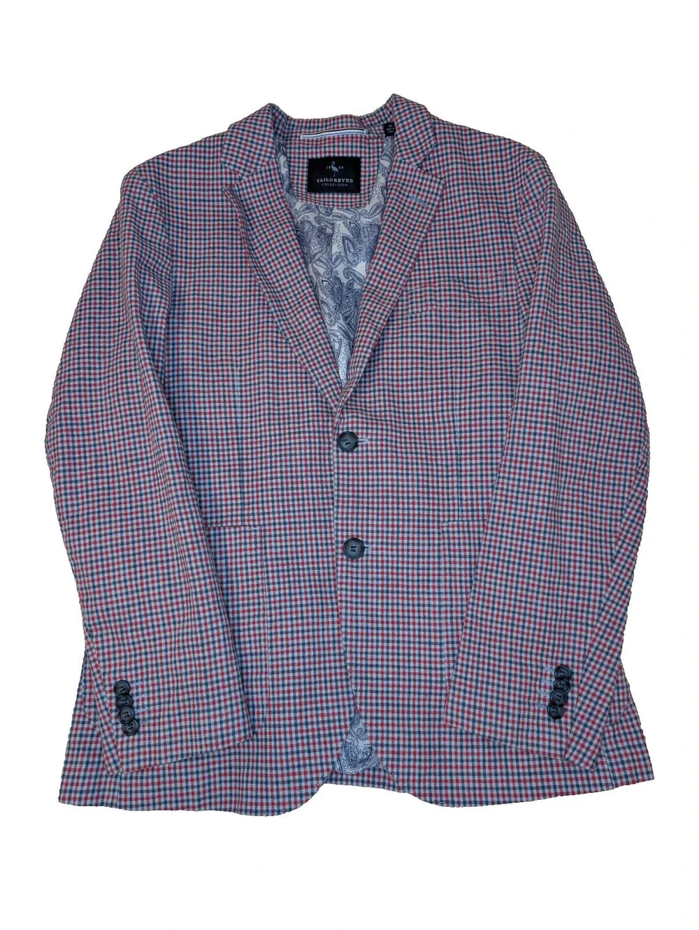 TAILORBYRD Men's Blue Red Linen Blend Preppy Plaid Sport Coat 38S EUC Two Button